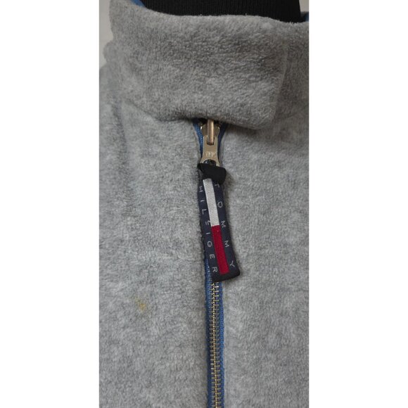 Tommy Hilfiger Mens XL Blue Grey Reversable Full Zip Fleece Logo Flag Hike Vest - Picture 16 of 16